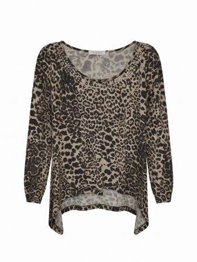 NY Collection Brown Women's Leopard Print Tunic M Polyester Boho